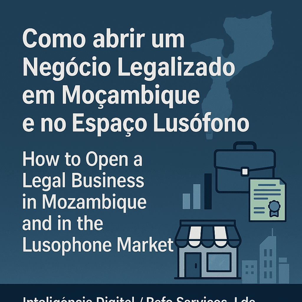Capa do Curso Como abrir um Negócio Legalizado em Moçambique e no Espaço Lusófono | How to Open a Legal Business in Mozambique and in the Lusophone Market — Inteligência Online Digital / Rafa Serviços, Lda